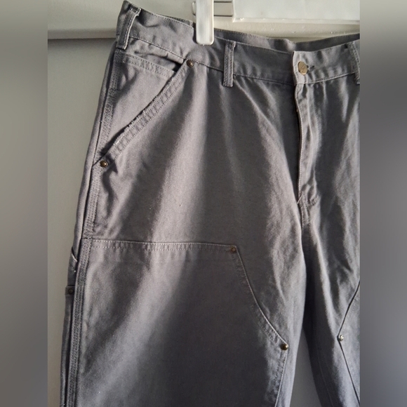 Vintage Carhartt Double Knee Gray Canvas Cotton Workwear Pants 34x32 - Picture 9 of 10